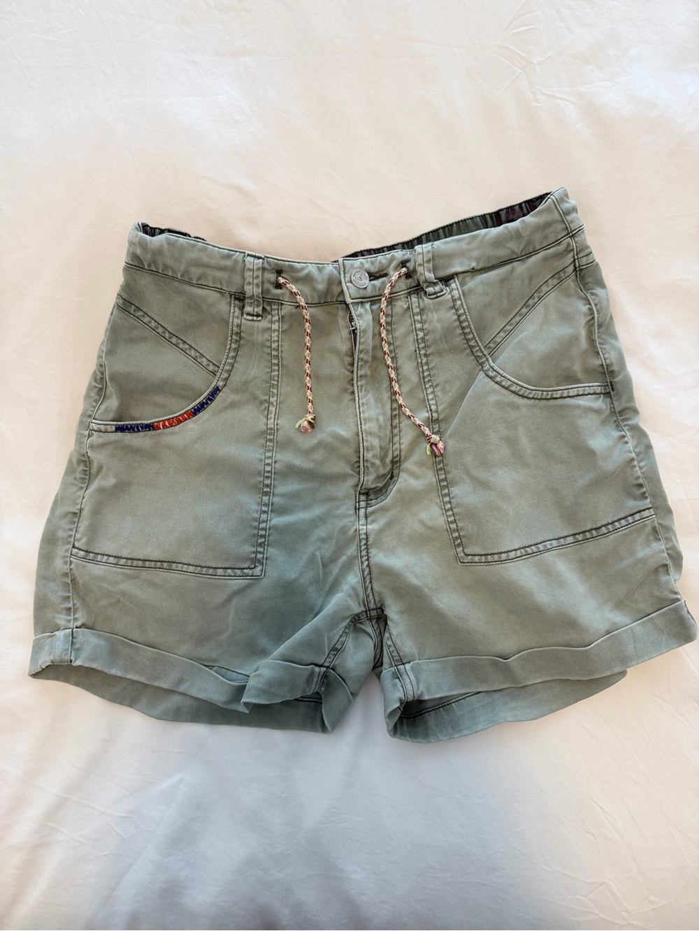 Womens Olive Utility Drawstring Shorts size  29